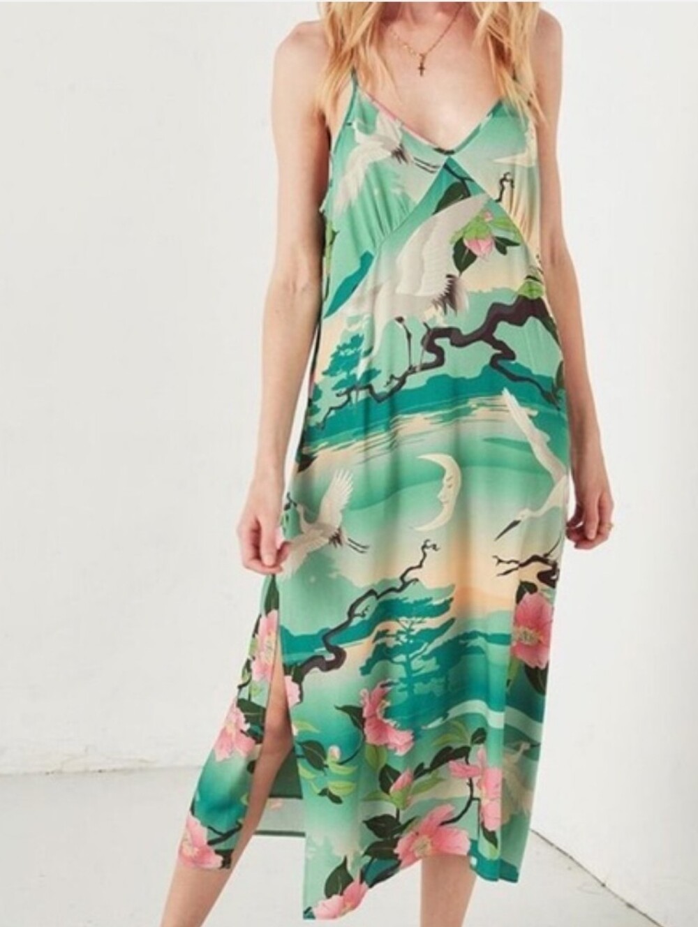 Spell & The Gypsy RARE Nightingale Slip Dress In Green Juniper Crane Size Medium